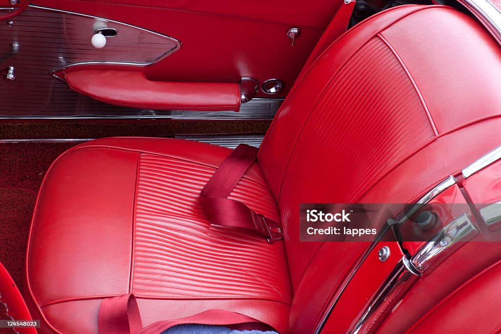 take a seat red leather seats in a british roadster Leather Stock Photo