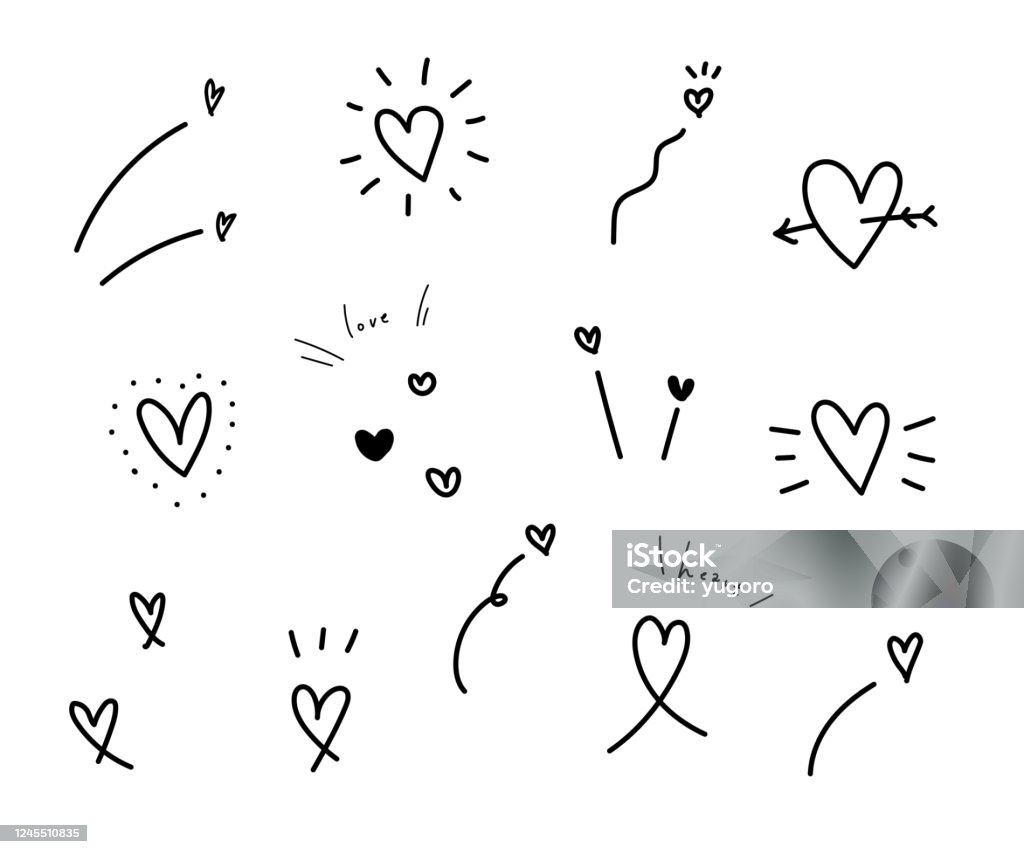 Ensemble de coeurs vectoriels dessinés à la main. - clipart vectoriel de Coeur - Symbole d'une idée libre de droits