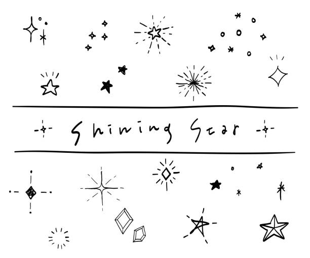 illustrations, cliparts, dessins animés et icônes de ensemble d’illustration des étoiles brillantes - écriture manuscrite illustrations