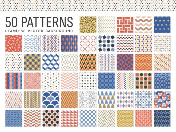 Vector illustration of 50 colorful pattern sets