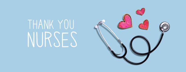 Thank You Nurses message with stethoscope and hand drawing hearts