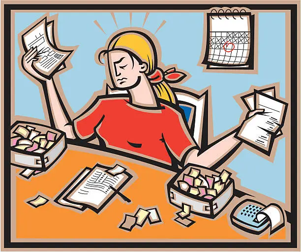 Vector illustration of Preparing paperwork or taxes