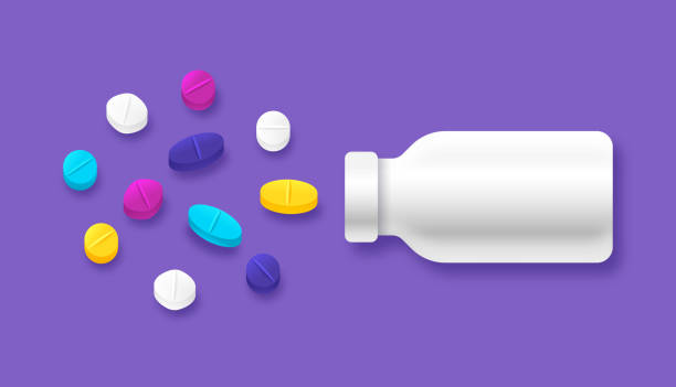알 약 및 약물 알 약 병 - pill purple capsule vitamin pill stock illustrations
