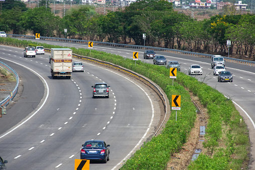 Pune, India - June 03 2018: The Mumbai Pune Expressway near Pune India. The Expressway is officially called the Yashvantrao Chavan Expressway.