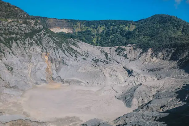 Photo of Kawah Ratu, a volcanic crater on Mount Tangkuban Perahu, Bandung, Indonesia