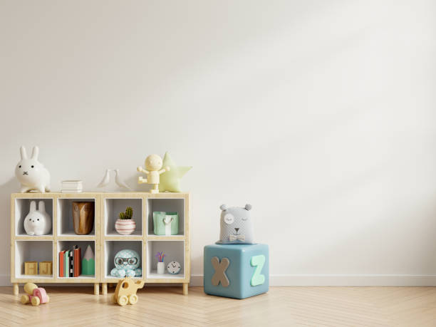 istock Mock up wall in the children's room in white wall background. 1245636035