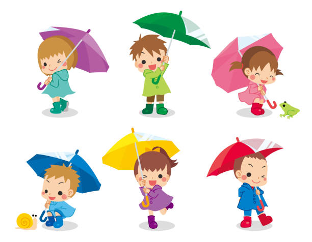 illustrations, cliparts, dessins animés et icônes de enfant retenant un parapluie - frog animal little boys child