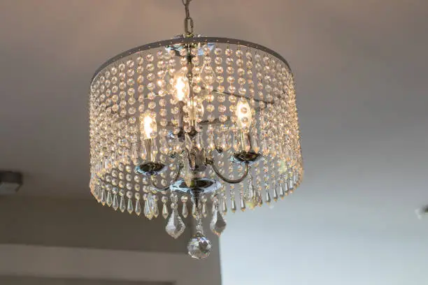 Photo of Chrome Round Chandelier with Beaded Drum