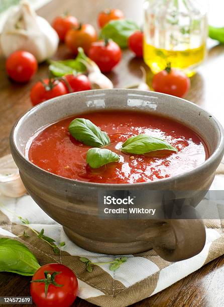 Tomato Soup Stock Photo - Download Image Now - Basil, Close-up, Color Image