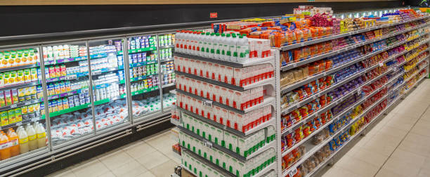 istock Empty corridors in a supermarket 1245726233