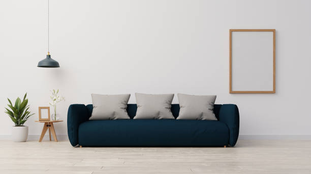 istock Interior poster mock up living room with colorful white sofa . 3D rendering. 1245726563