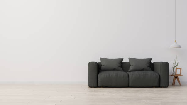 istock Interior poster mock up living room with colorful white sofa . 3D rendering. 1245726587