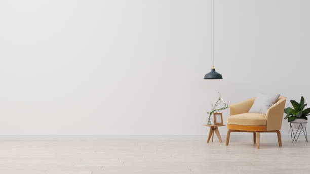 istock Interior poster mock up living room with colorful white sofa . 3D rendering. 1245727112