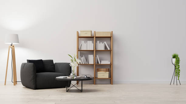 istock Interior poster mock up living room with colorful white sofa . 3D rendering. 1245727123