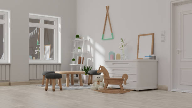 istock Interior poster mock up living room with colorful white sofa . 3D rendering. 1245727692