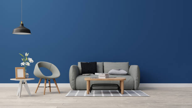 istock Interior poster mock up living room with colorful white sofa . 3D rendering. 1245727728