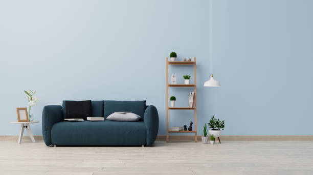 istock Interior poster mock up living room with colorful white sofa . 3D rendering. 1245727737