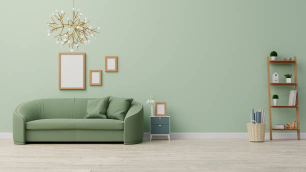 istock Interior poster mock up living room with colorful white sofa . 3D rendering. 1245727741