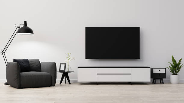 istock Interior poster mock up living room with colorful white sofa . 3D rendering. 1245727745