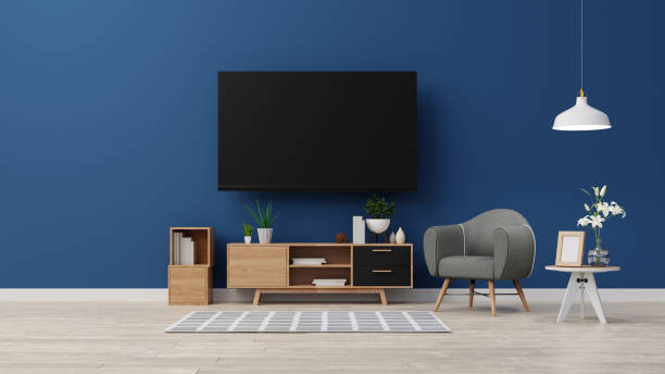 istock Interior poster mock up living room with colorful white sofa . 3D rendering. 1245727747