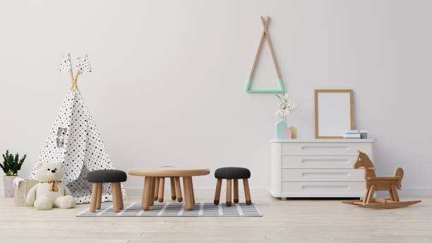 istock Interior poster mock up living room with colorful white sofa . 3D rendering. 1245728269