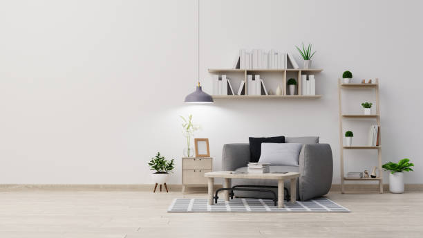 istock Interior poster mock up living room with colorful white sofa . 3D rendering. 1245728276