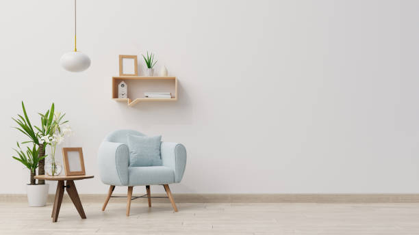istock Interior poster mock up living room with colorful white sofa . 3D rendering. 1245728278
