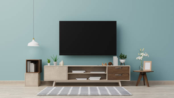 istock Interior poster mock up living room with colorful white sofa . 3D rendering. 1245728293
