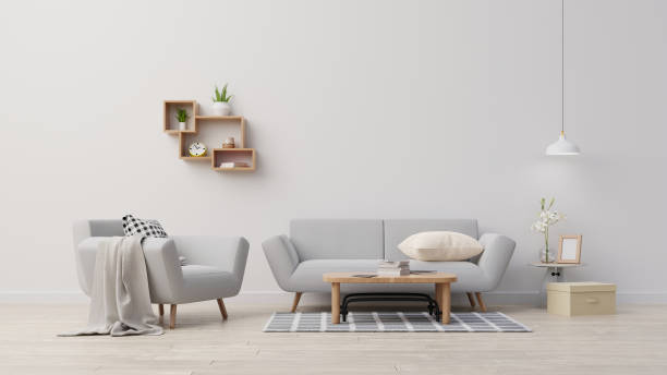 istock Interior poster mock up living room with colorful white sofa . 3D rendering. 1245728303