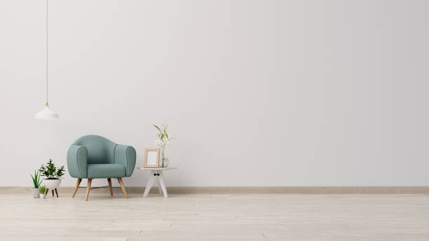 istock Interior poster mock up living room with colorful white sofa . 3D rendering. 1245728320
