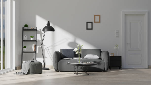 istock Interior poster mock up living room with colorful white sofa . 3D rendering. 1245728322