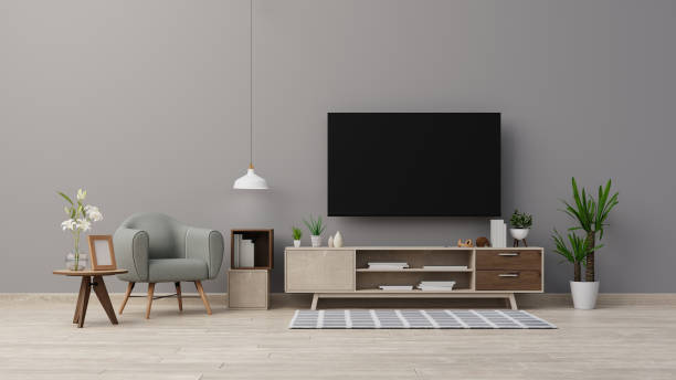 istock Interior poster mock up living room with colorful white sofa . 3D rendering. 1245728410
