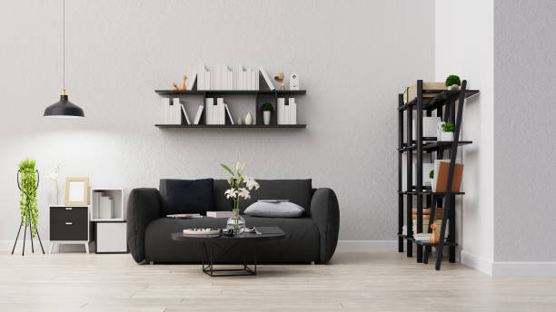 istock Interior poster mock up living room with colorful white sofa . 3D rendering. 1245728842