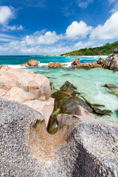 istock Granite Rock Landscape, La Digue, Seychelles 1245732085