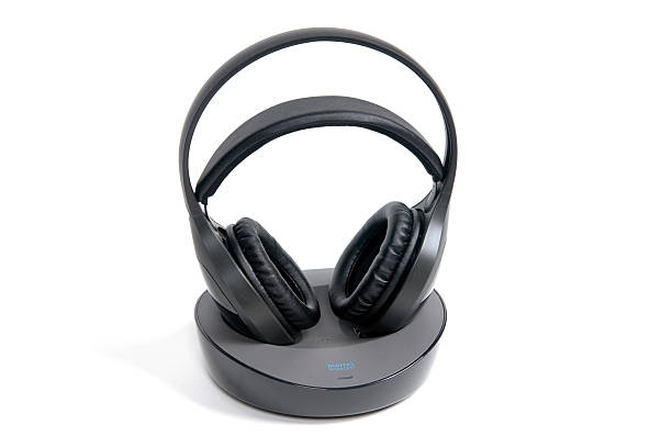 istock Wireless headphones with base isolated 124576662
