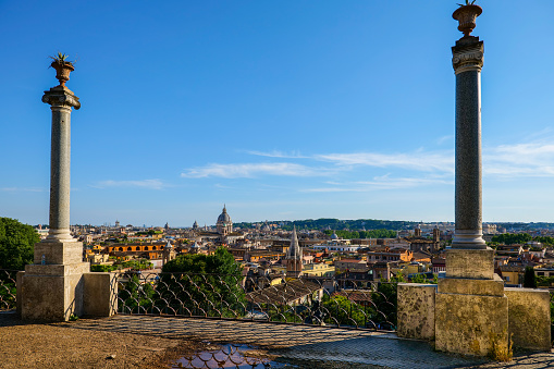 Rome, Italy -- A deep and clear panoramic view of the historic center of Rome from the Pincio terrace and Villa Borghese. Imagen in High Definition format.