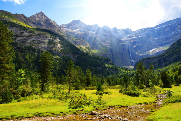 Gavarnie Circus in the Pyrenees national park. France. Summer mountain landscape. Gavarnie Cirque in the Pyrenees national park. France. gavarnie stock pictures, royalty-free photos & images