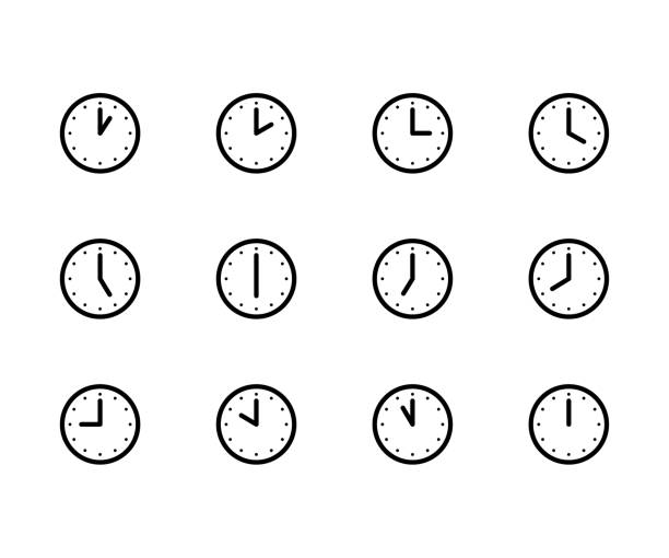 시간 아이콘 24시간 - 벽 시계 일러스트 stock illustrations
