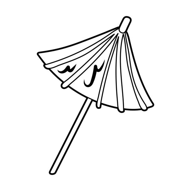 中国風の傘。カクテル傘。デザイン、ファッション。夏の海辺のビーチプールパーティー。白い背景に分離落書き線アートベクターイラストアイコンステッカー。カラーリングページ。スタ� - drink umbrella点のイラスト素材／クリップアート素材／マンガ素材／アイコン素材