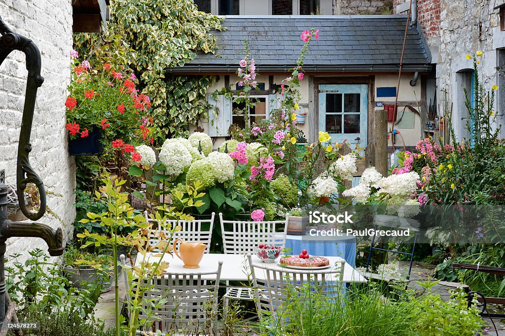 Cozy vintage backyard Cozy vintage backyard full of beautiful flowers Yard - Grounds Stock Photo