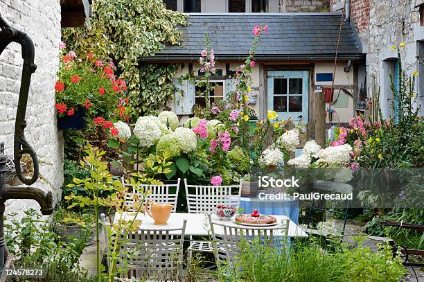 Cozy Vintage Backyard Stock Photo - Download Image Now - Yard - Grounds, Small, Formal Garden