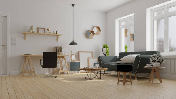 istock Interior poster mock up living room with colorful white sofa . 3D rendering. 1245786597