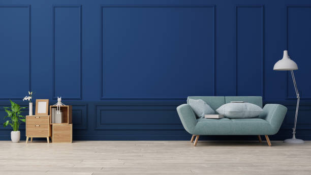 istock Interior poster mock up living room with colorful white sofa . 3D rendering. 1245787113