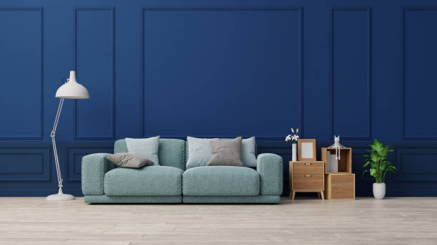 istock Interior poster mock up living room with colorful white sofa . 3D rendering. 1245787226