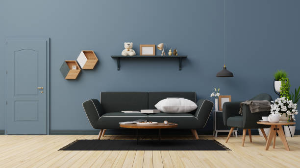 istock Interior poster mock up living room with colorful white sofa . 3D rendering. 1245787765