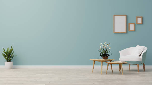 istock Interior poster mock up living room with colorful white sofa . 3D rendering. 1245787788