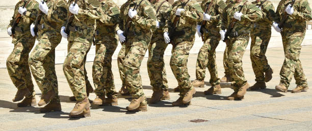 istock Soldiers are marching at the military parade 1245789429