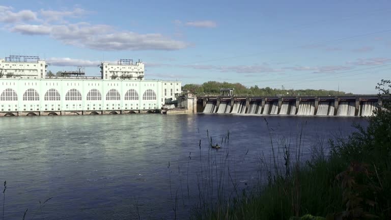 Volkhov HYDROELECTRIC POWER station-hydro power station on river Volkhov, View at complex of Volkhov Hydroelectric Station . It is located in town of Volkhov, Leningrad Oblast, in northwestern Russia