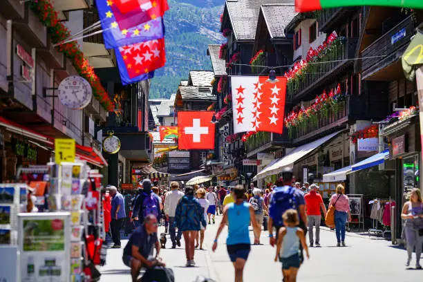Zermatt valley, the famous Swiss winter sport town under the foot of Alps peak Matterhorn, Switzerland
