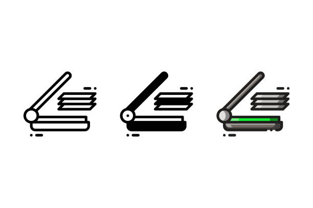 Flatbed scanner for scanning and digitizing files Flatbed Scanner icon. With outline, glyph, and filled outline style. Best usage as user interface, infographic element, app icon, web icon, etc. flat bed scanner stock illustrations